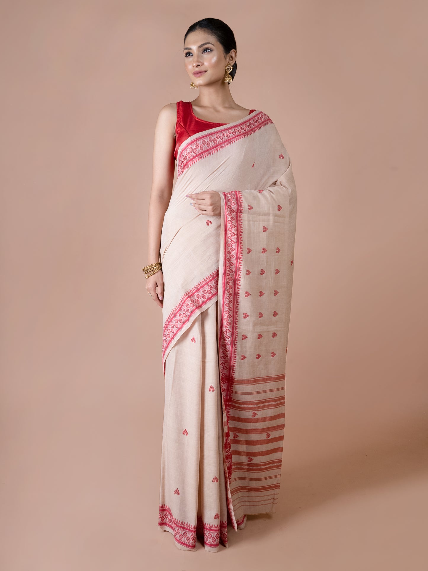 Sweet Heart off White & Pink Dhonekhali Saree