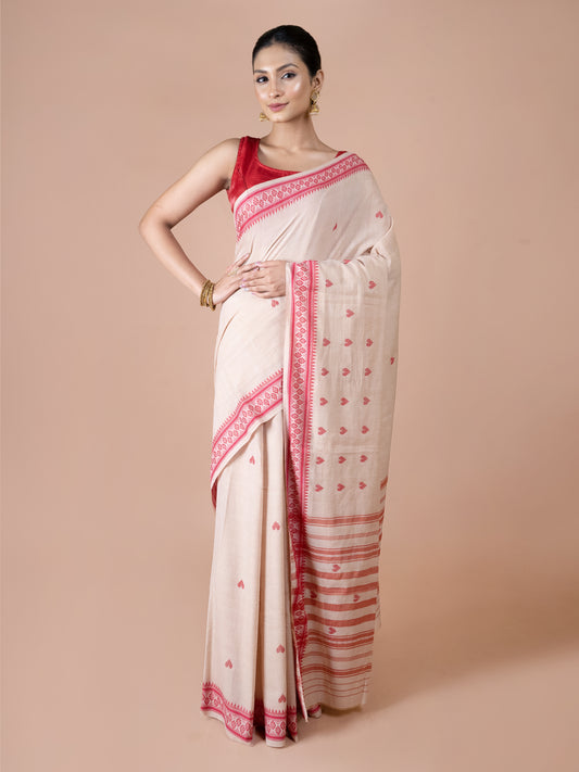 Sweet Heart off White & Pink Dhonekhali Saree