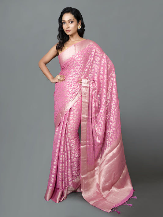 Pink Gulab Fancy Chiffon Benarasi Saree