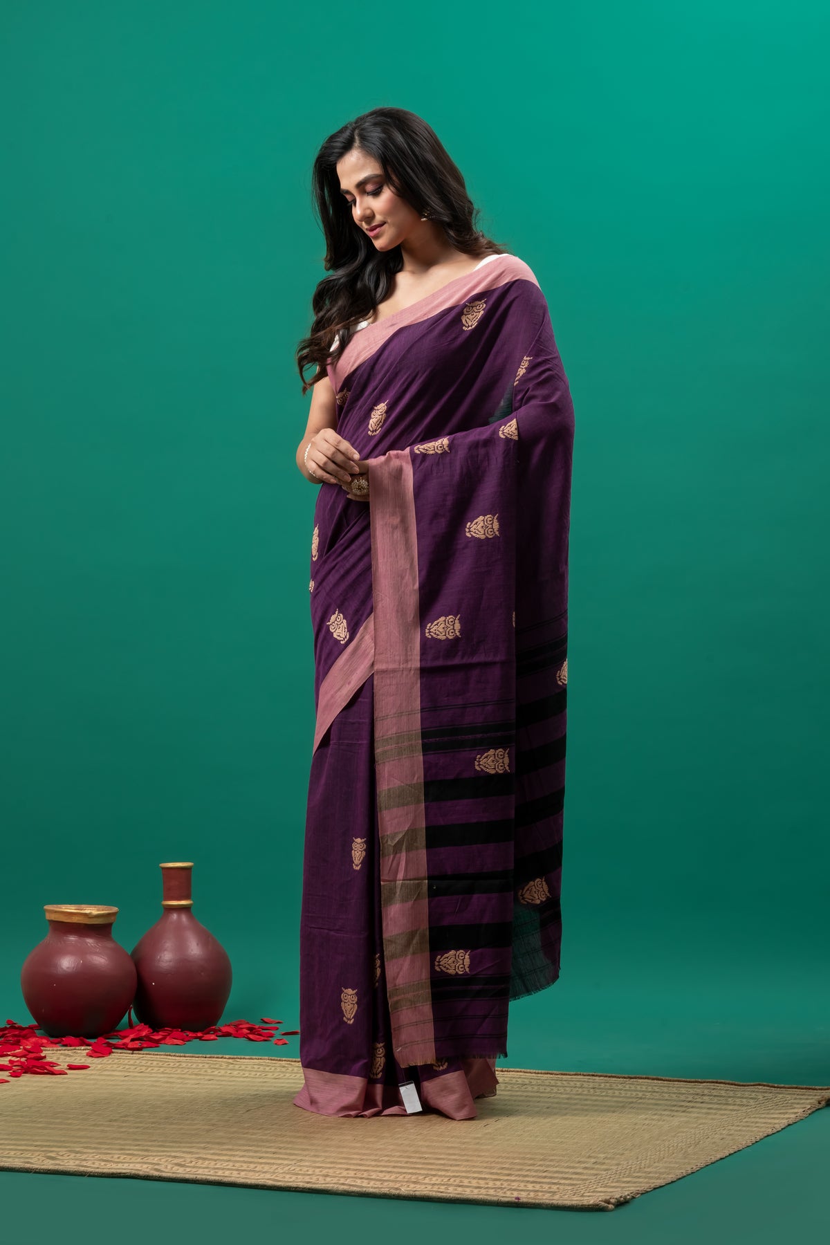 Purple Pure Cotton Handwoven Saree