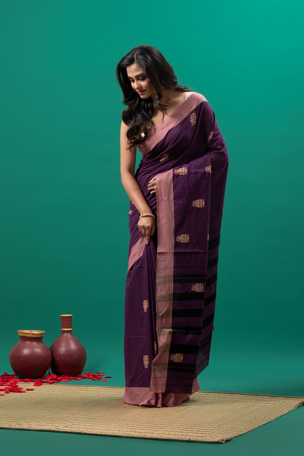 Purple Pure Cotton Handwoven Saree