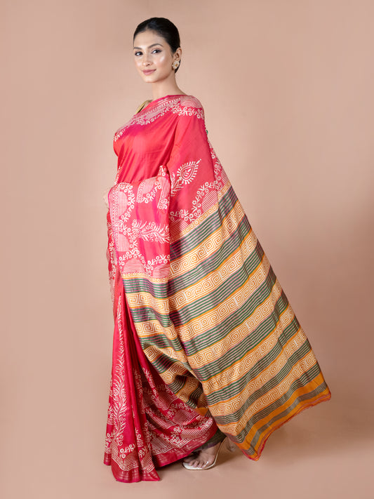 Red Murshidabad Silk