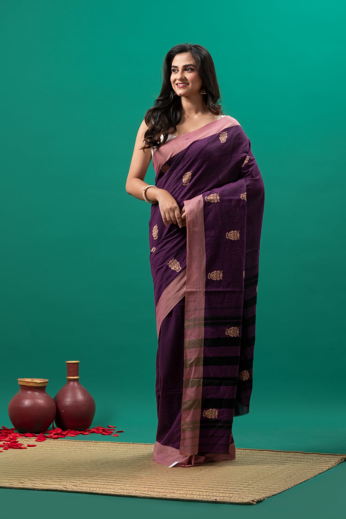 Purple Pure Cotton Handwoven Saree