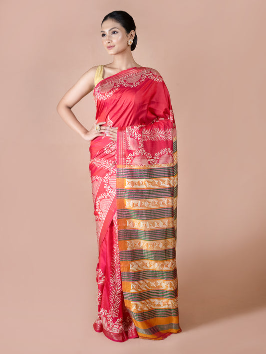 Red Murshidabad Silk
