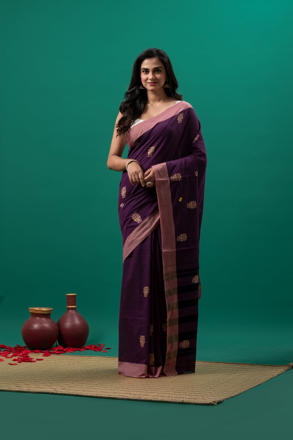 Purple Pure Cotton Handwoven Saree