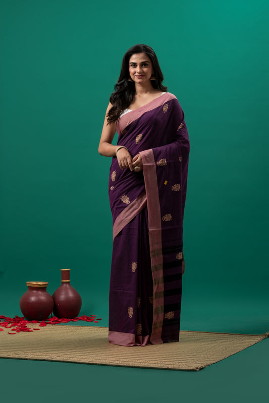 Purple Pure Cotton Handwoven Saree