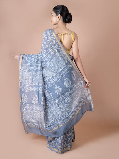 Grey Chanderi Silk Cotton Saree