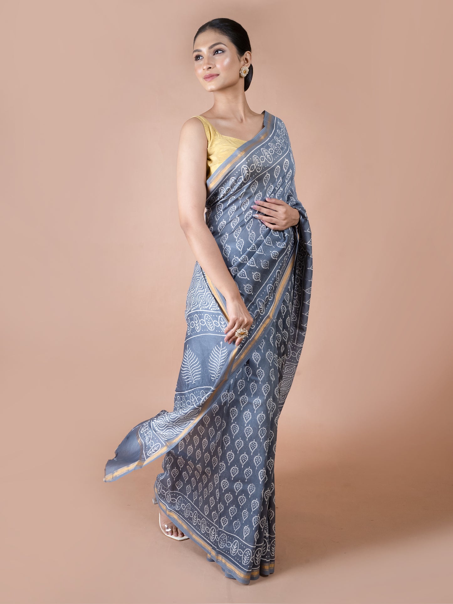 Grey Chanderi Silk Cotton Saree