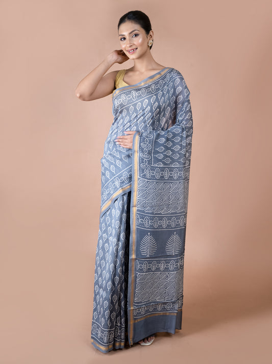 Grey Chanderi Silk Cotton Saree