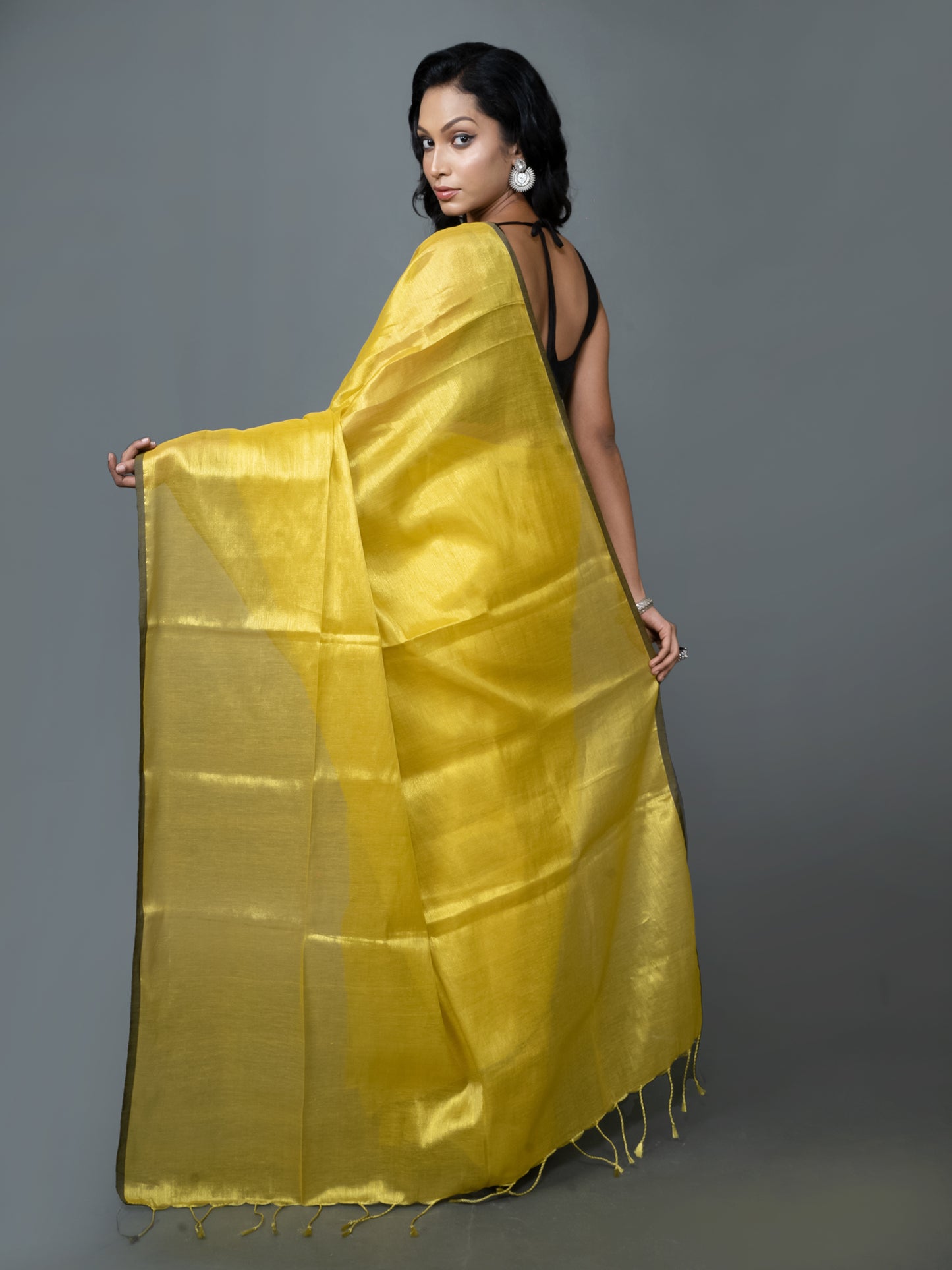 Yellow Cotton Tissue Saree