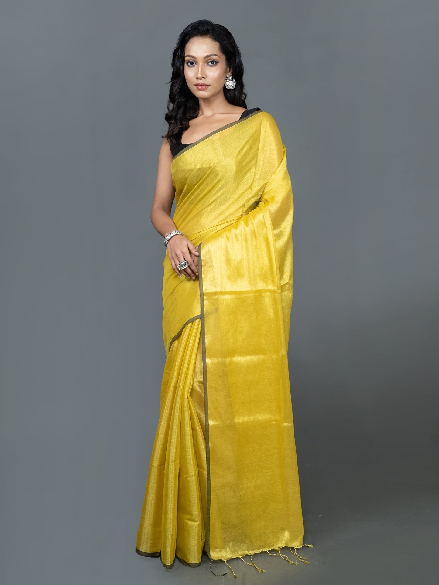 Yellow Cotton Tissue Saree