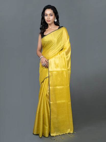 Yellow Cotton Tissue Saree