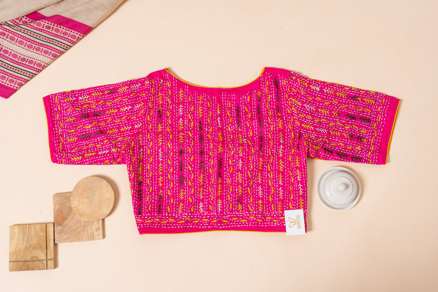 Pakhna Rani pink  hand Kantha work blouse