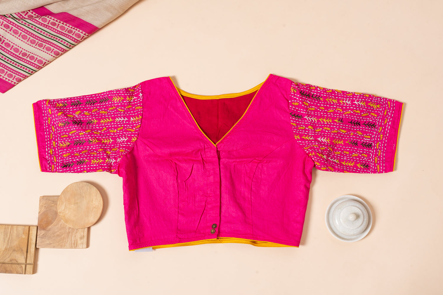 Pakhna Rani pink  hand Kantha work blouse