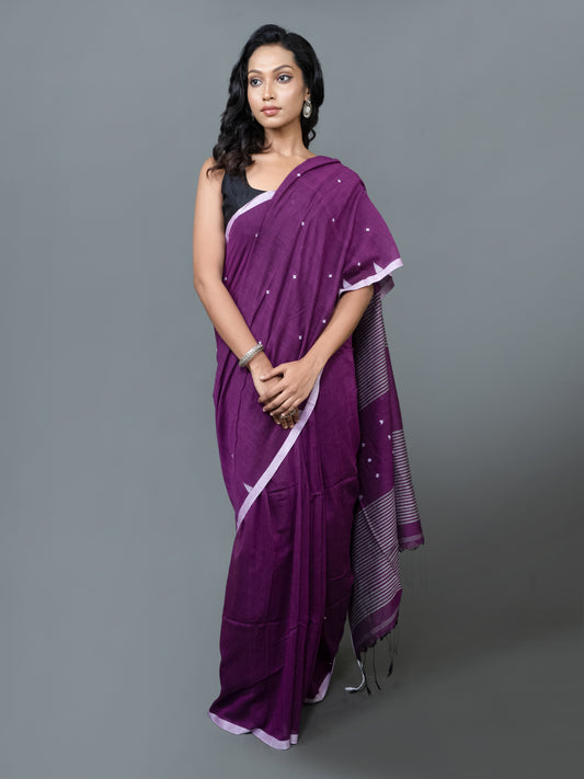 Purple Story Cotton Jamdani Saree
