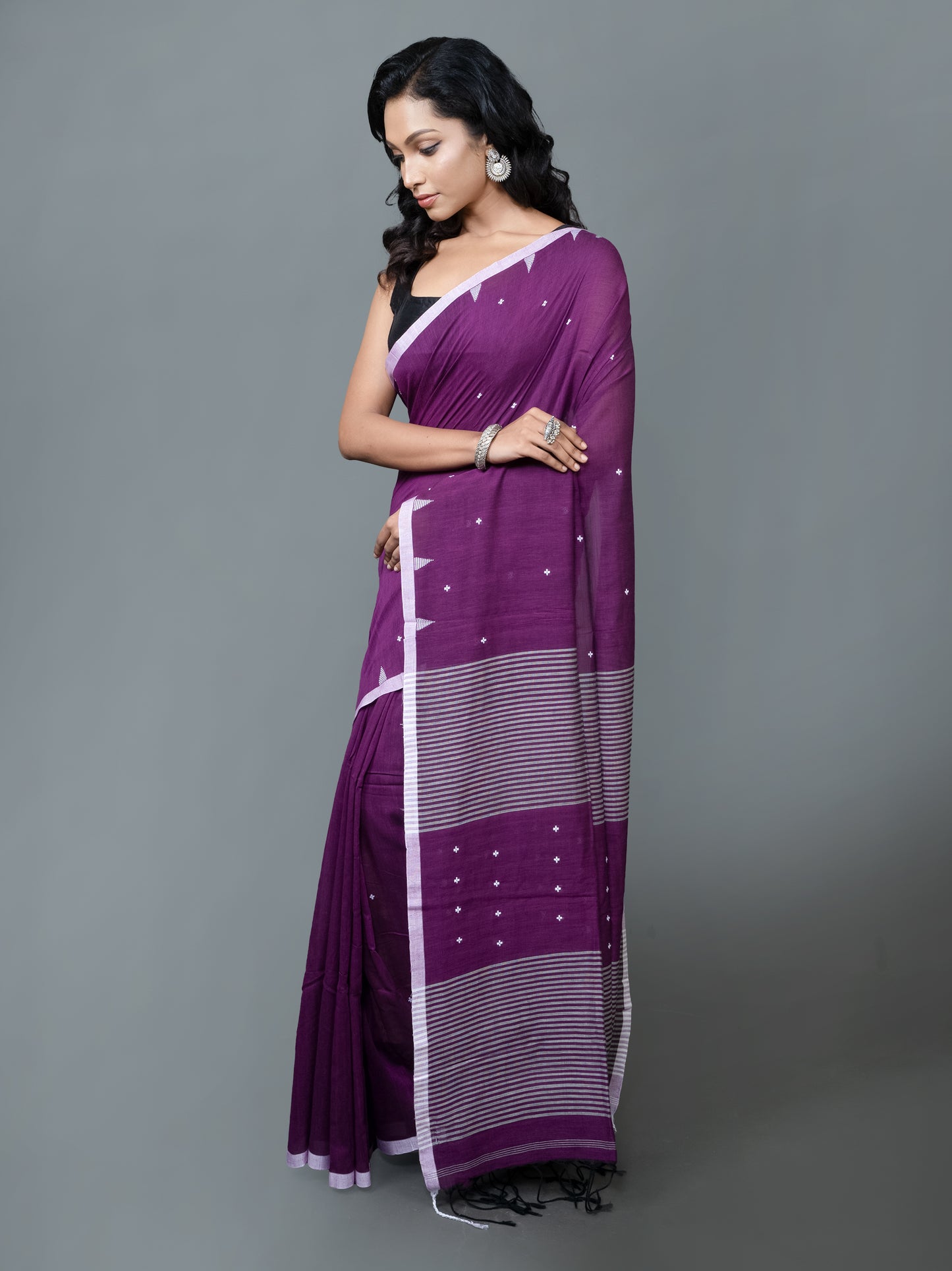 Purple Story Cotton Jamdani Saree