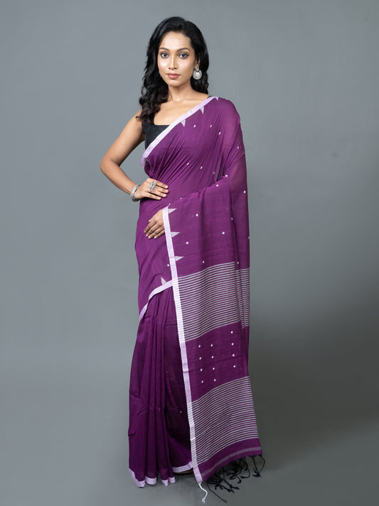 Purple Story Cotton Jamdani Saree