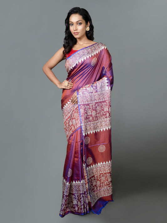 Violet Glitz Murshidabad Silk Saree