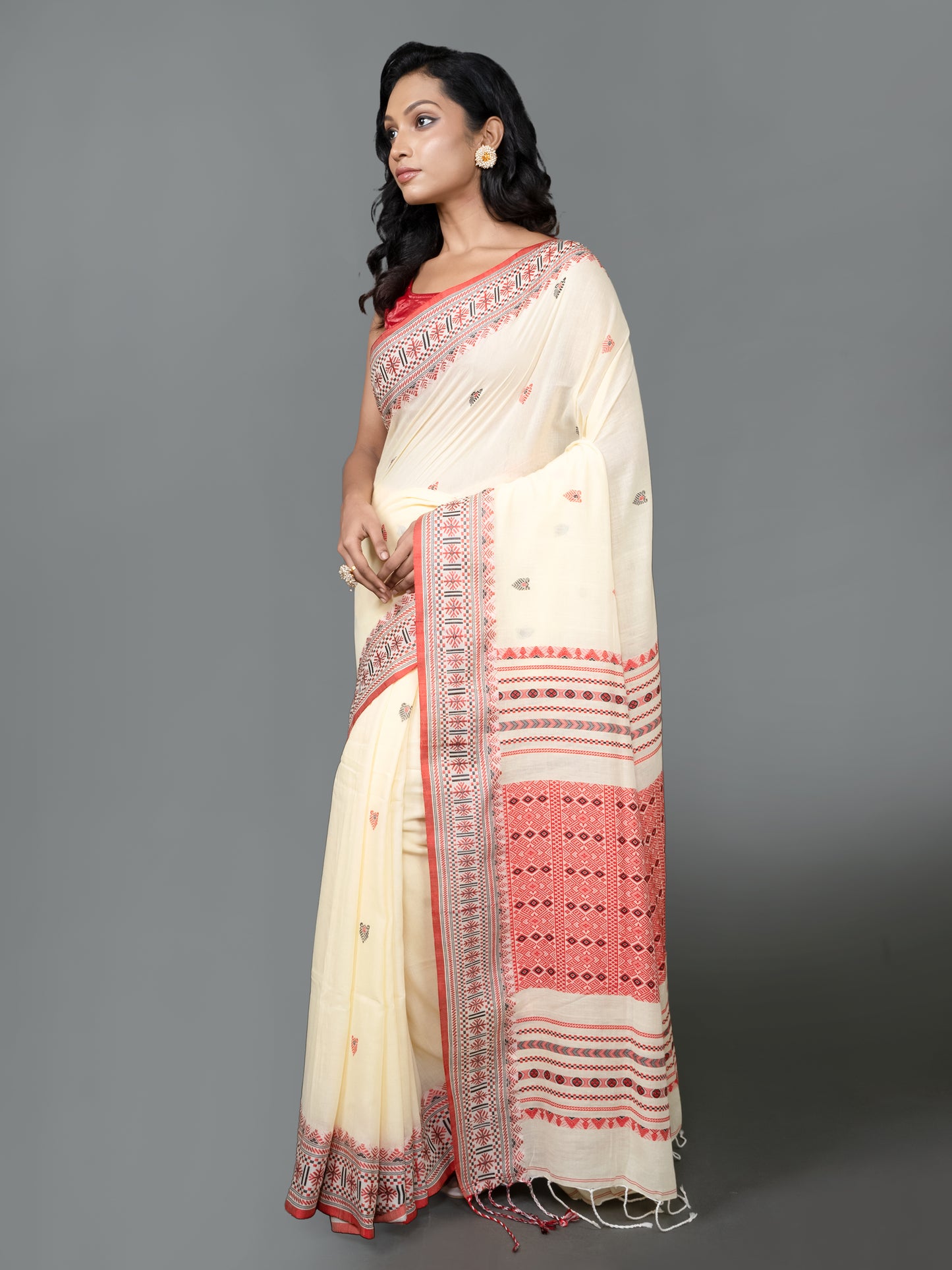 Off White Khadi Cotton Saree