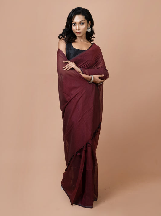 Maroon Mul Cotton Saree