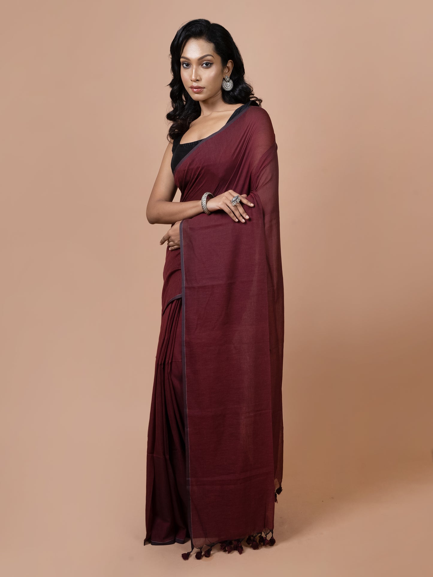 Maroon Mul Cotton Saree