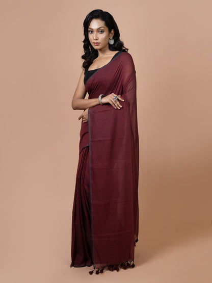 Maroon Mul Cotton Saree