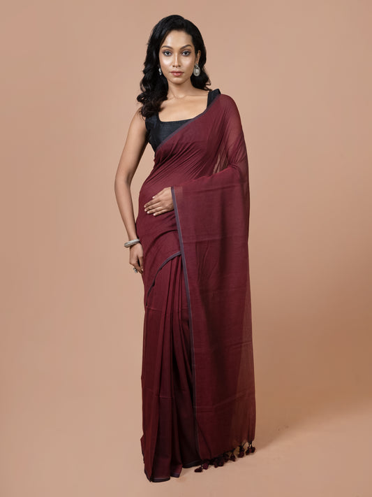 Maroon Mul Cotton Saree