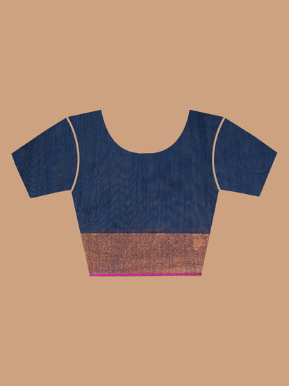 Navy Blue and Orange Silk Cotton Saree