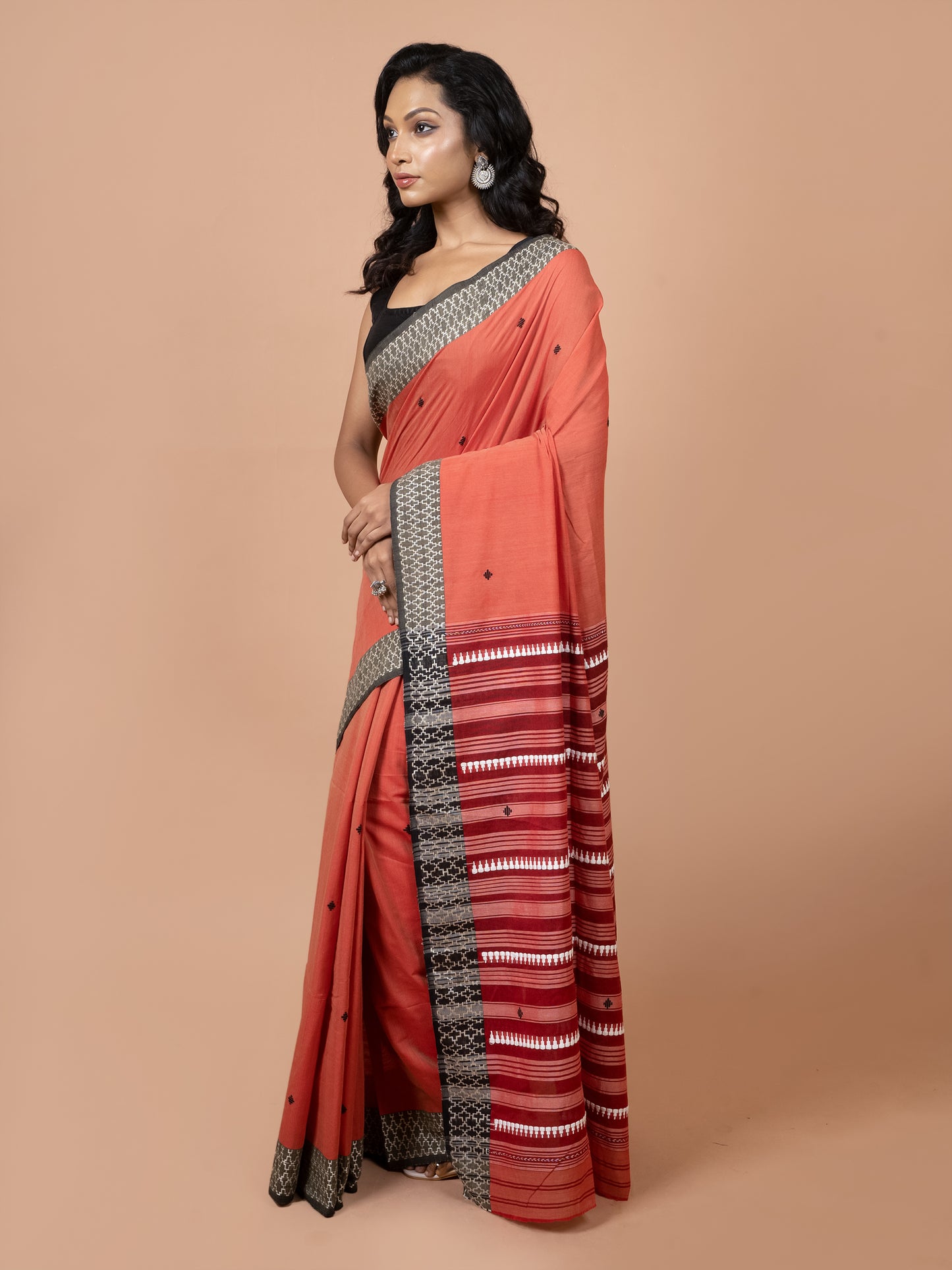 Saffron Mist Dhonekhali Cotton Saree