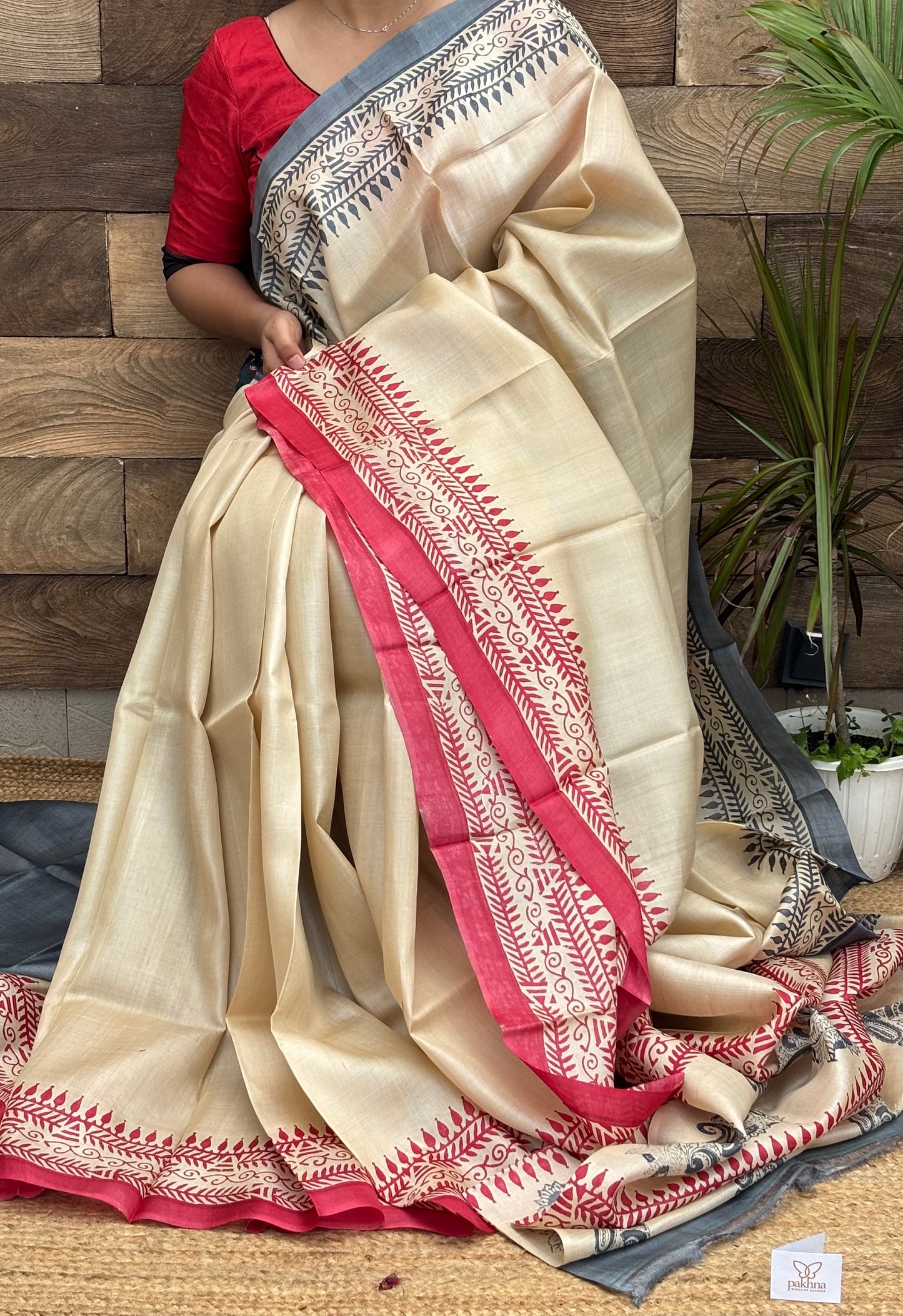 Pure tussar Hand block printed saree