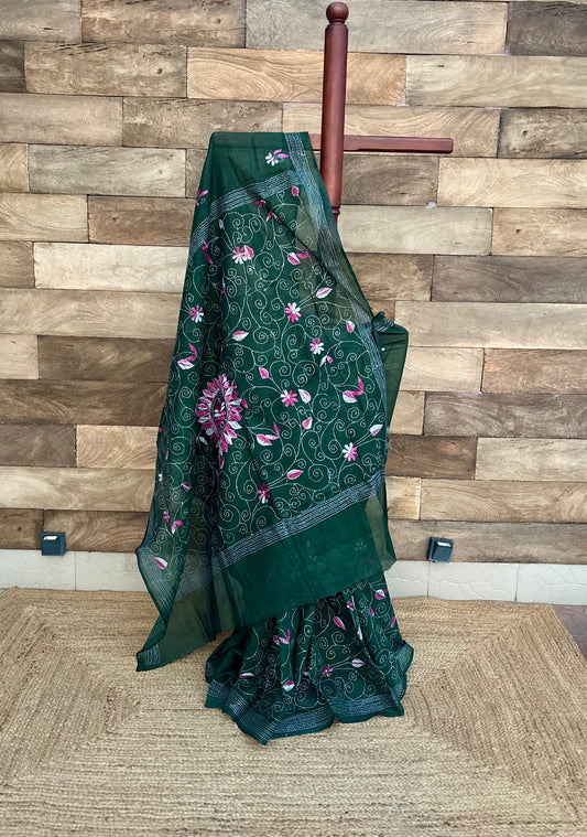 Green Pure Cotton Hand Kantha