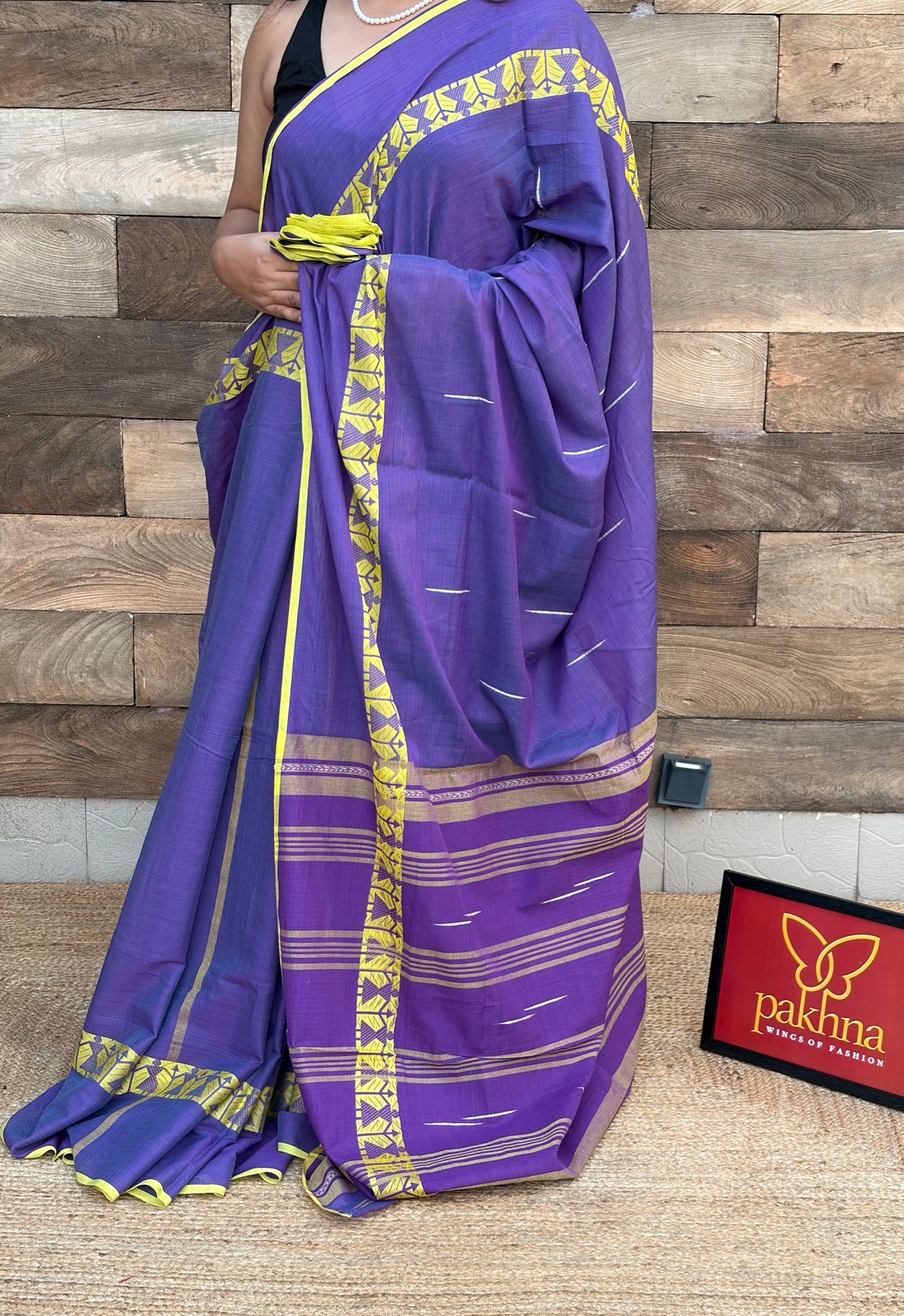 Purple with Yellow Border Pure Cotton Handwoven Saree