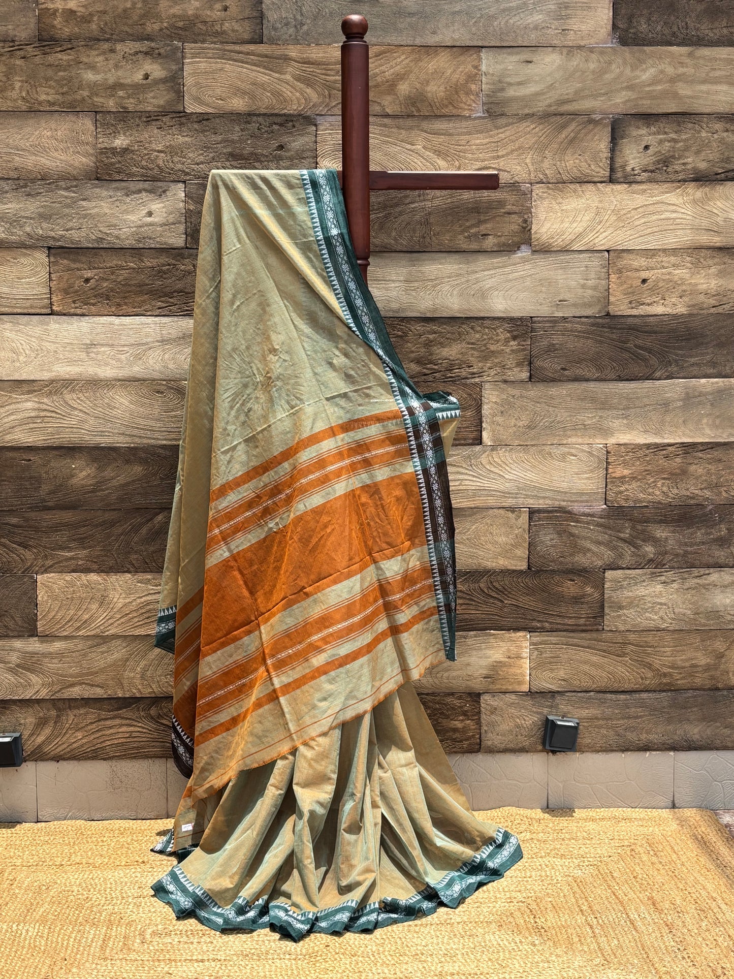 Olive Green Dhanekhali Pure Cotton Saree