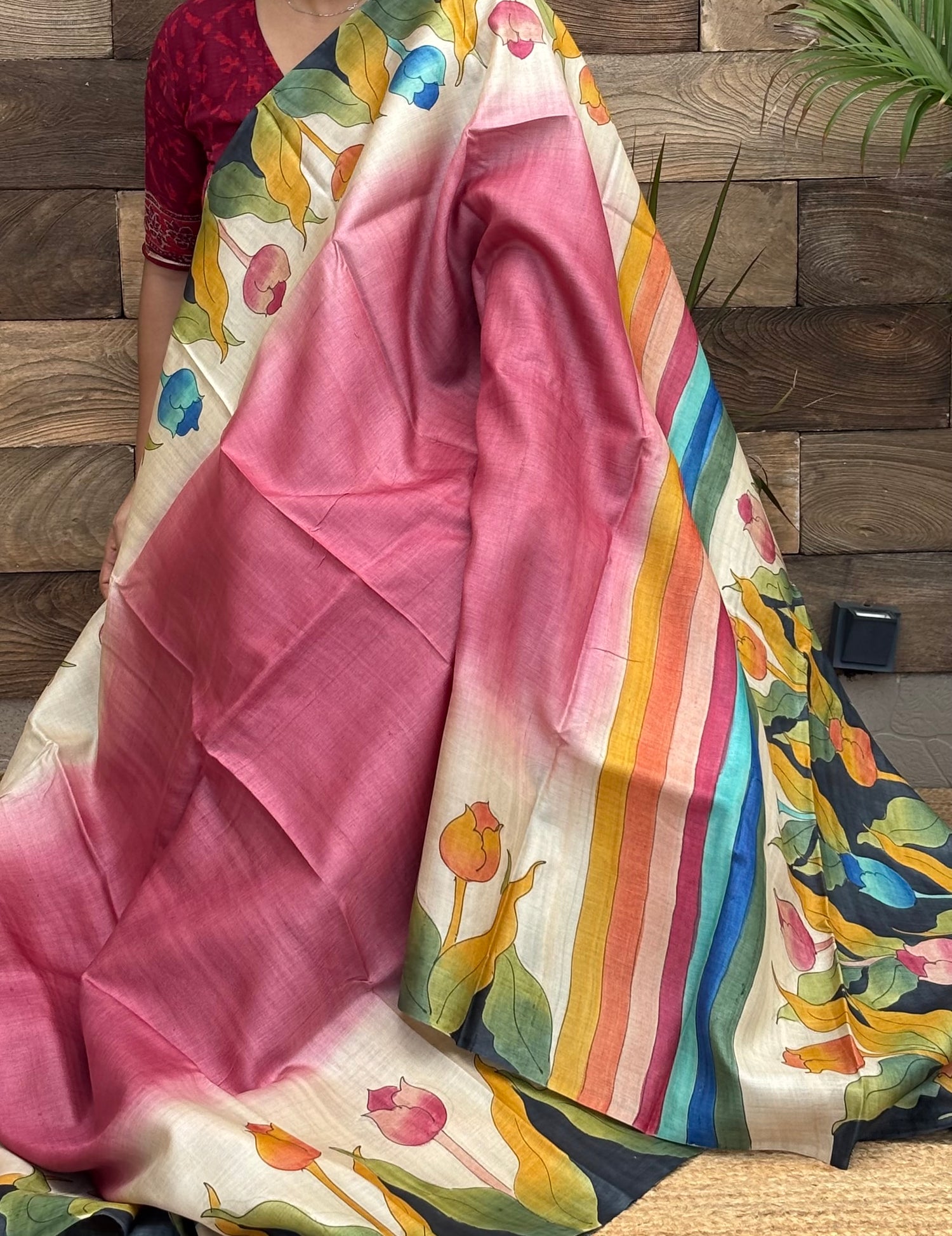 Pure tussar Silk Hand painted Saree