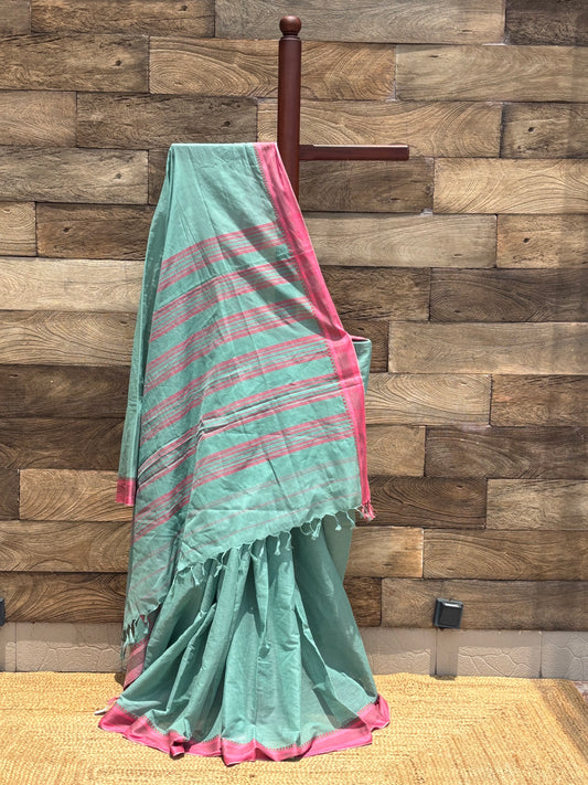 Turquoise Colour Begumpuri pure Cotton handwoven Saree