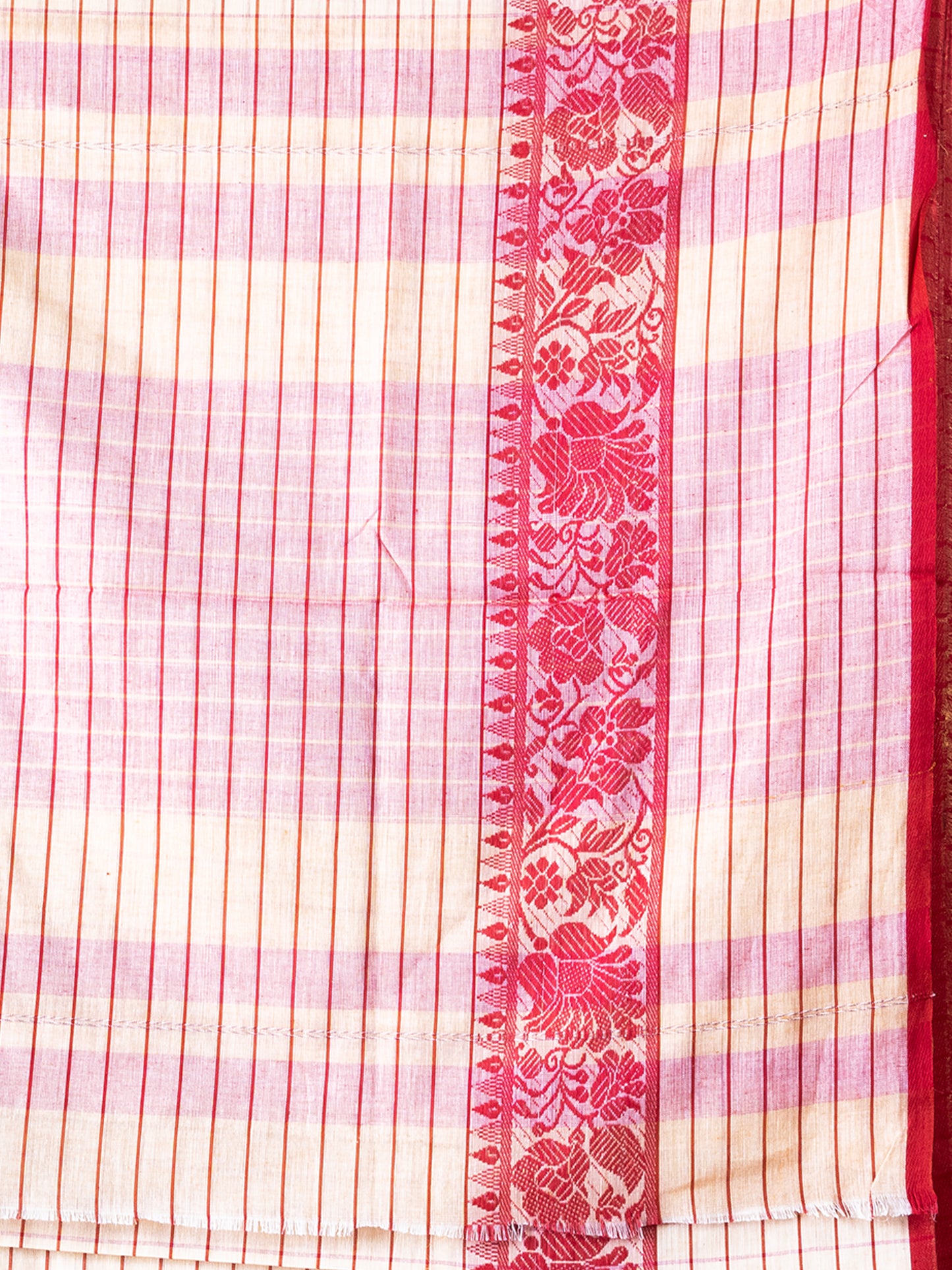Off white & Red Dhonekhali Saree