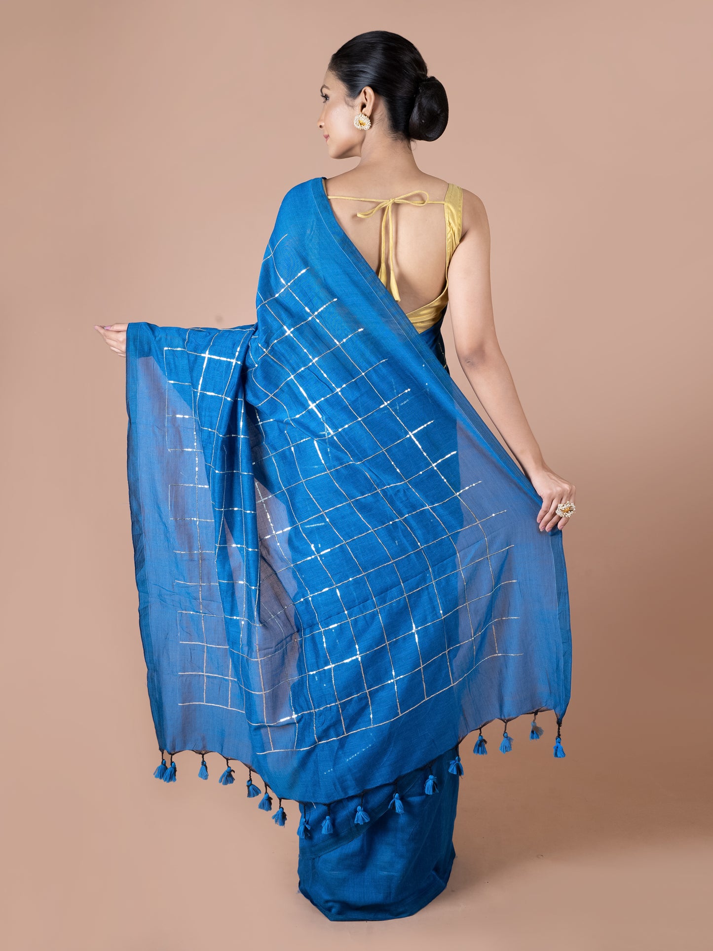 Blue Cotton Sequence Saree