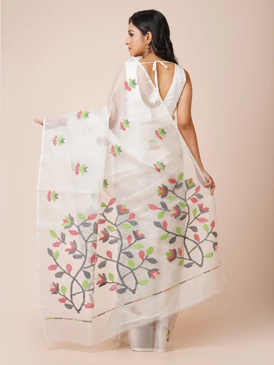 LOTUS DEW HANDWOVEN BENGAL MUSLIN JAMDANI SAREE