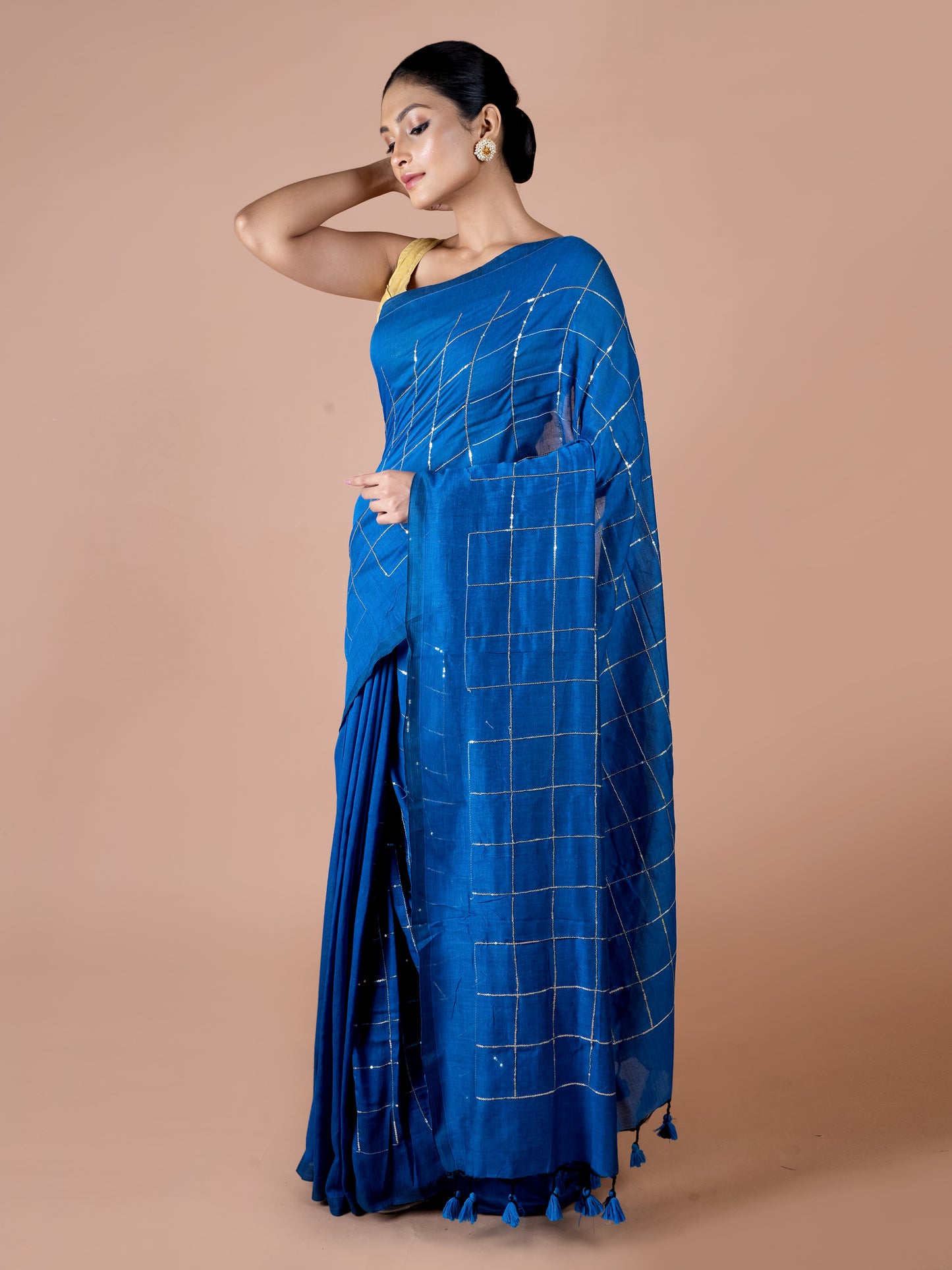 Blue Cotton Sequence Saree