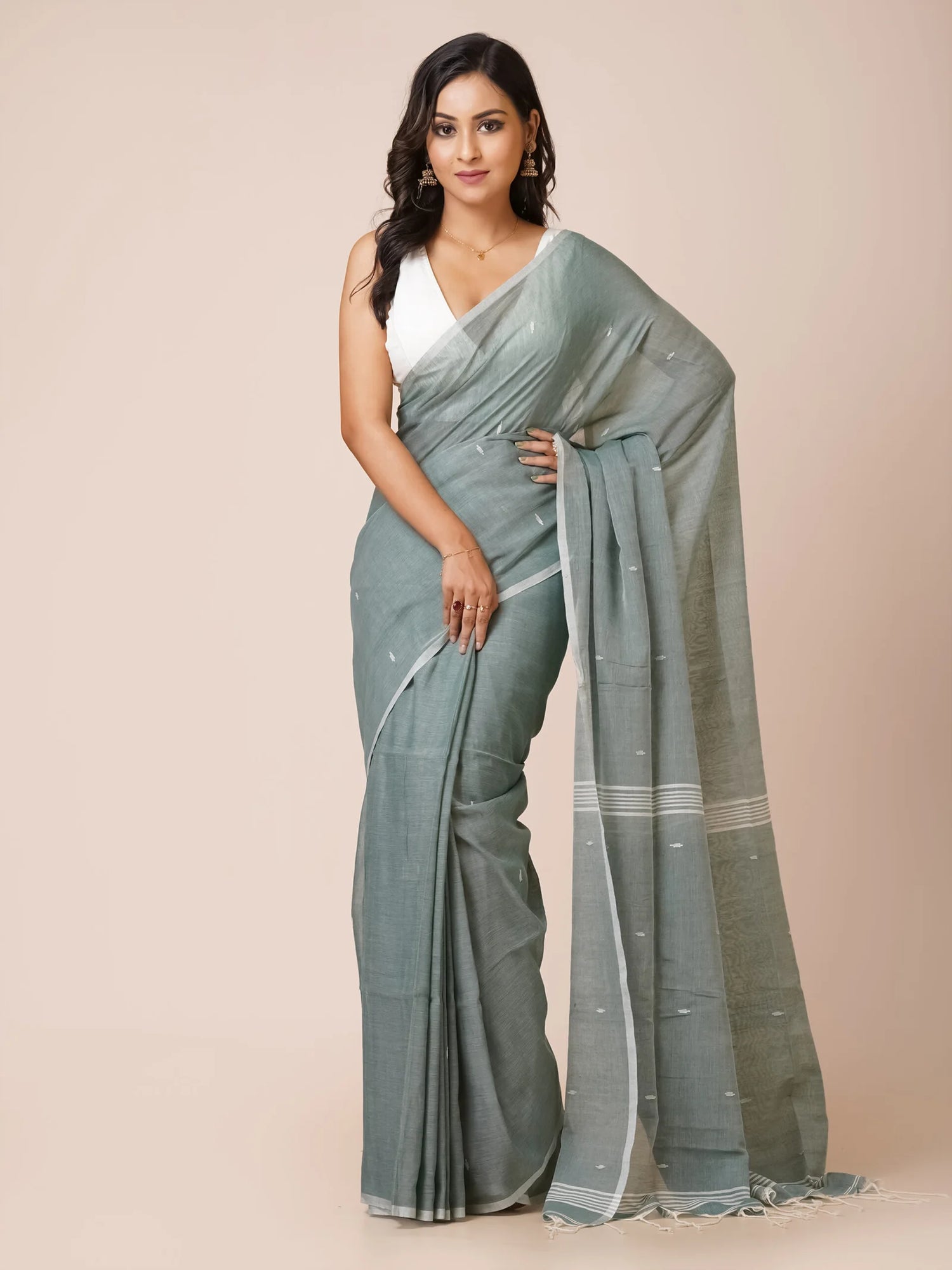 Leaf Blush phulia Soft Cotton Jamdani Saree