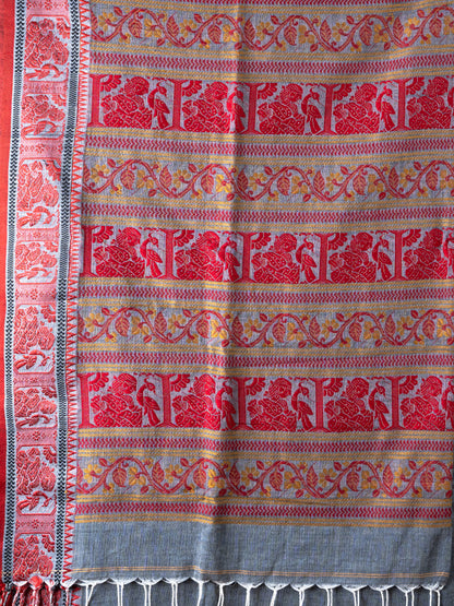 Grey Cotton Baluchuri Saree