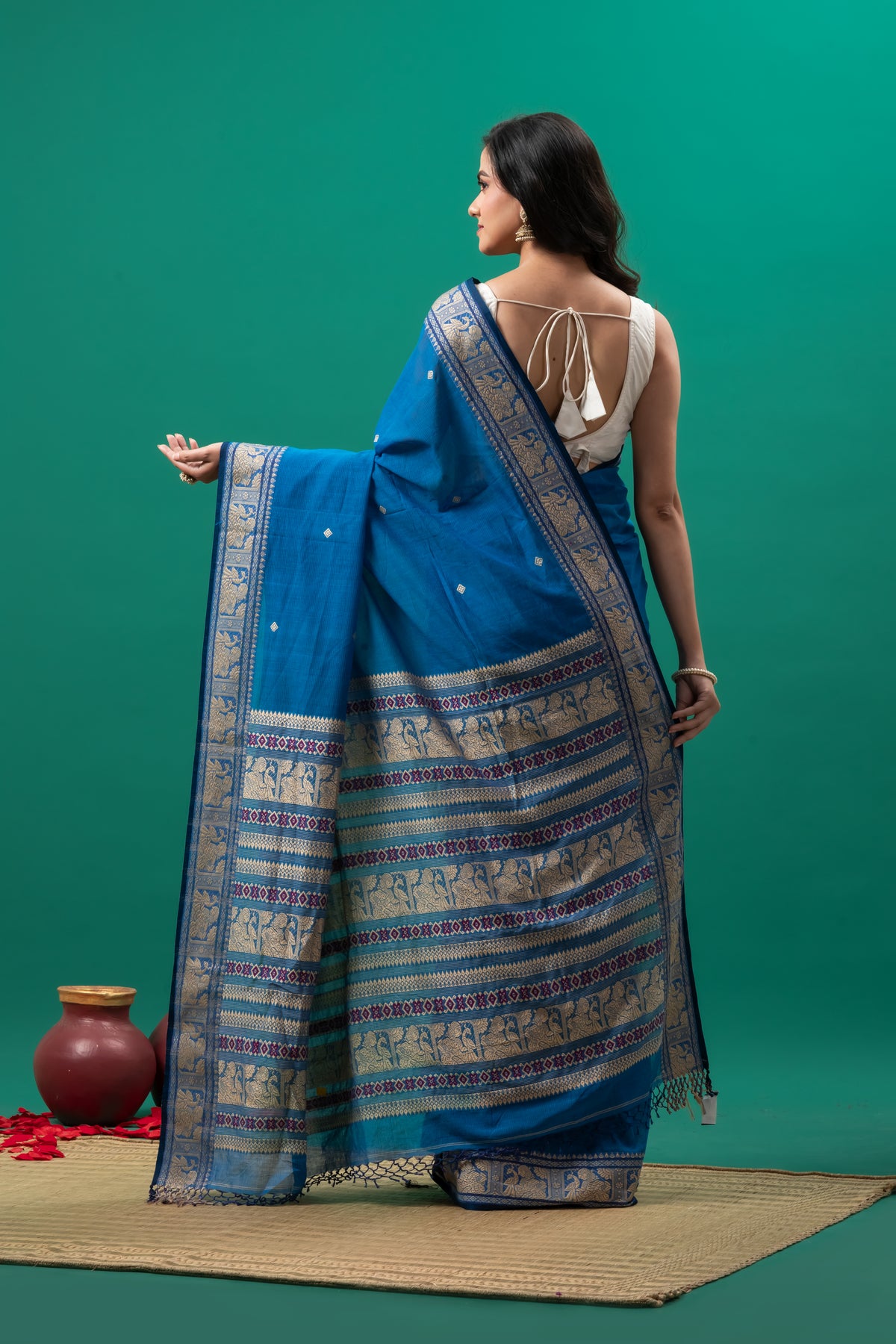Blue Cotton Baluchuri Saree