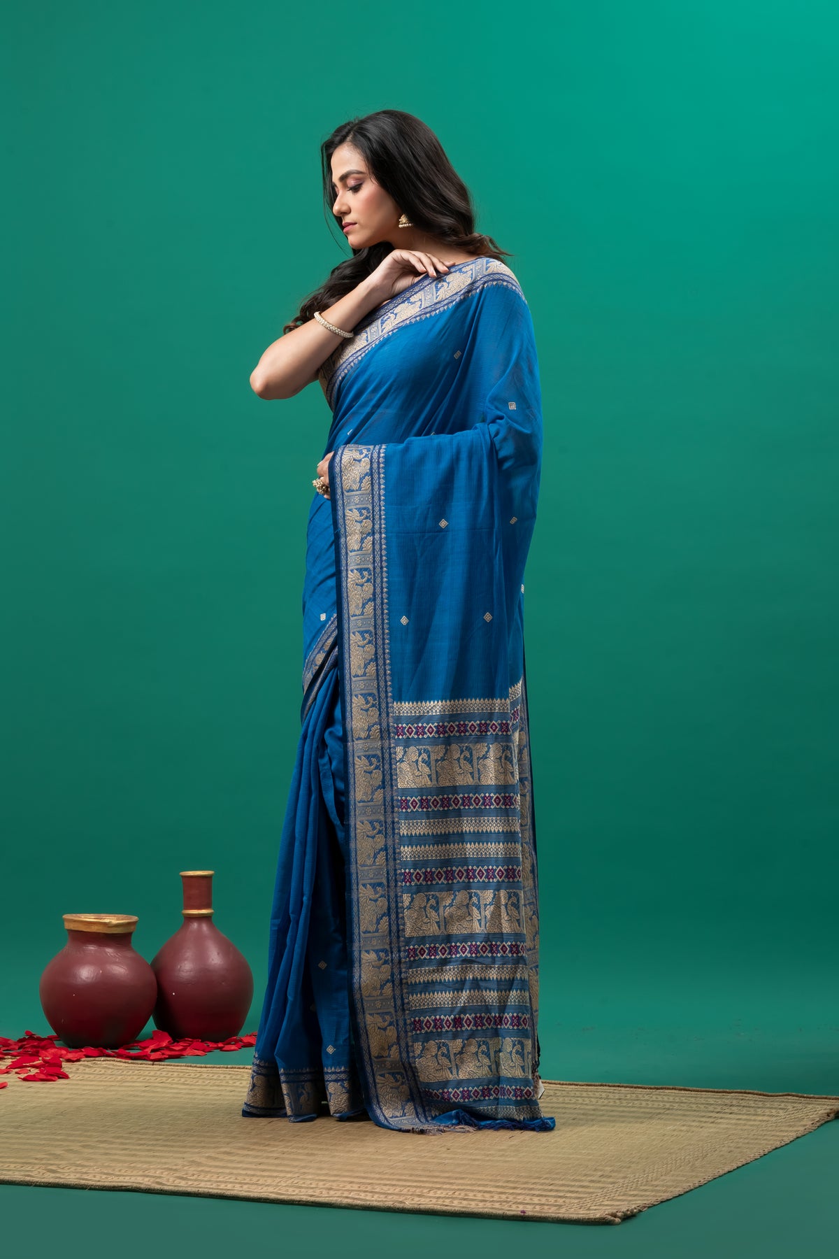 Blue Cotton Baluchuri Saree