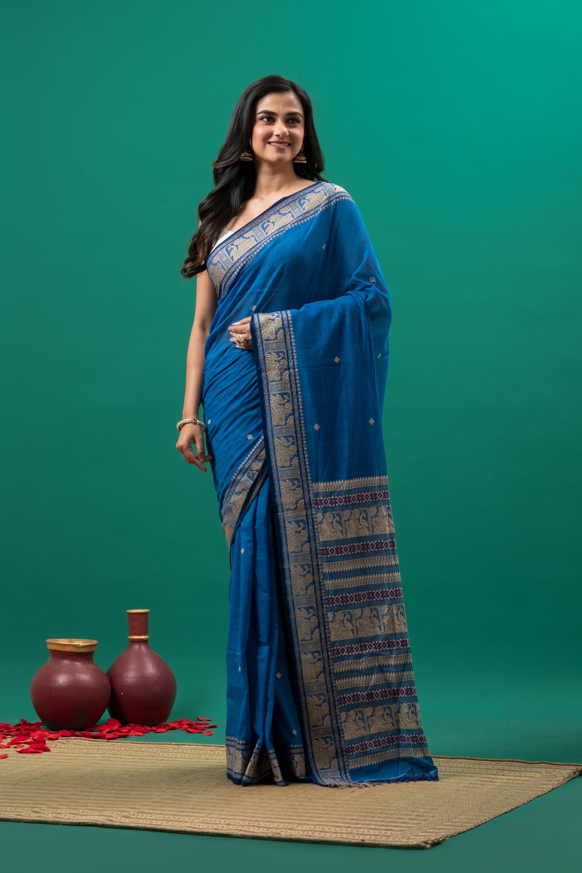 Blue Cotton Baluchuri Saree
