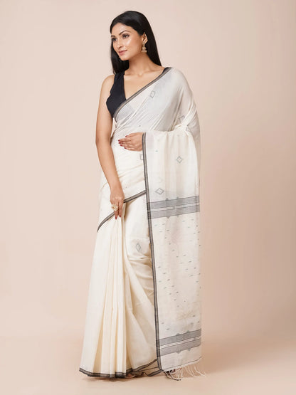WHITE PHULIA JAMDAI SAREE
