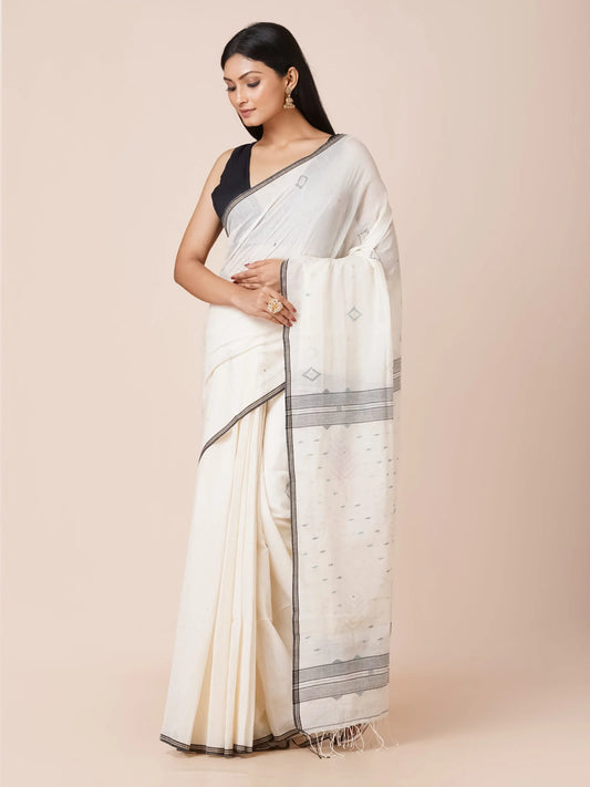 WHITE PHULIA JAMDAI SAREE