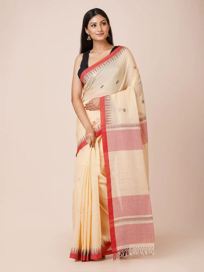 Beige Phulia Handloom Cotton Jamdani Saree