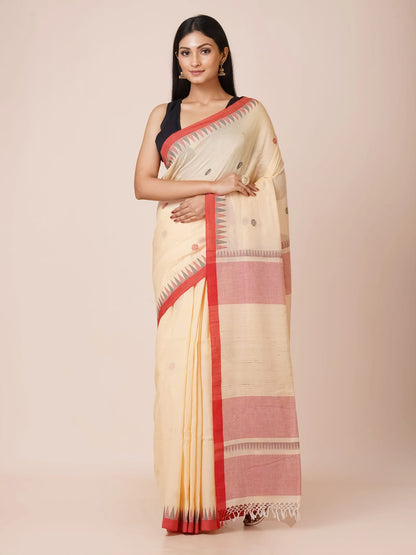 Beige Phulia Handloom Cotton Jamdani Saree