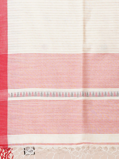 Handloom Soft Cotton Handspun Saree with Floral Temple Border