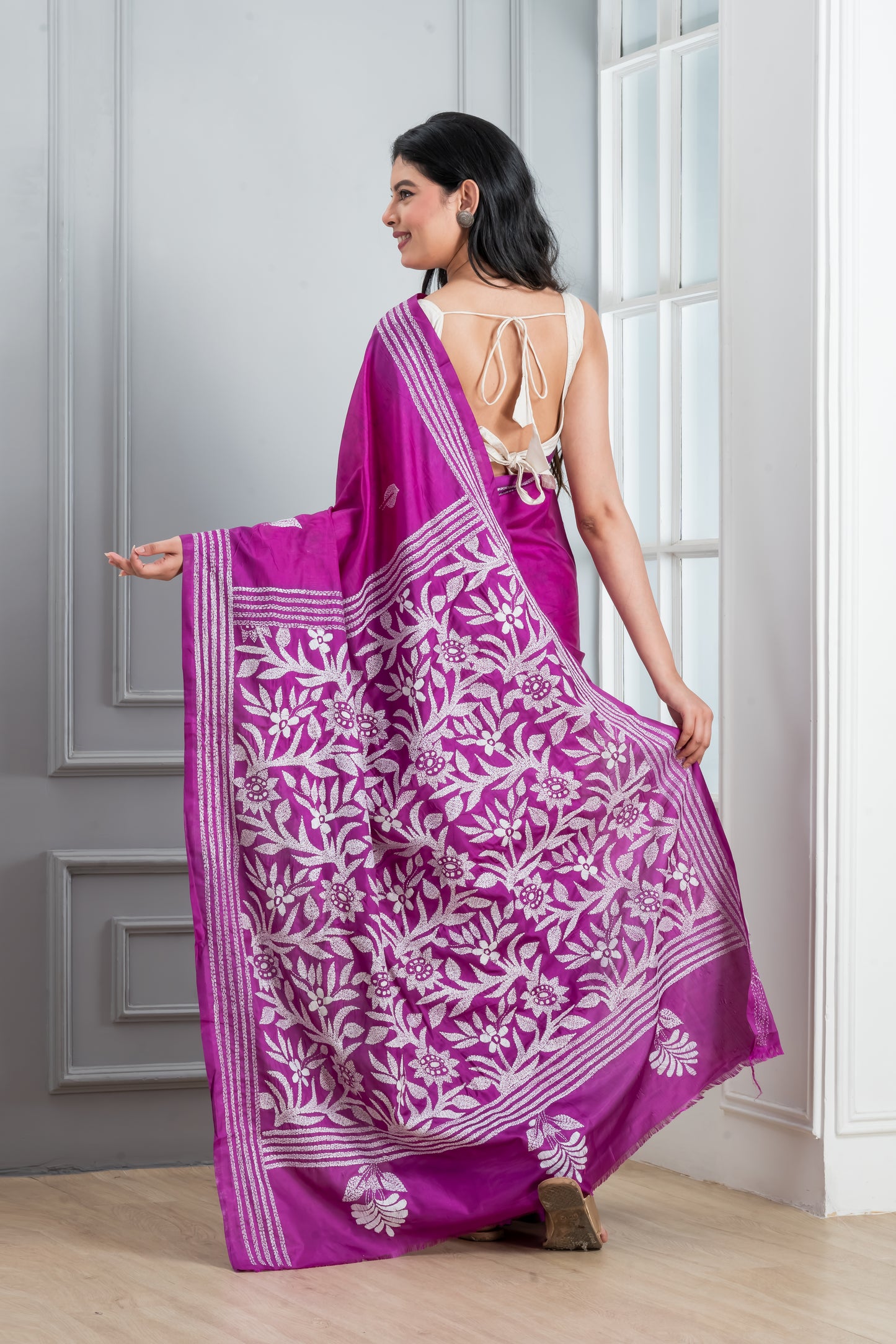 Kantha stitch Saree